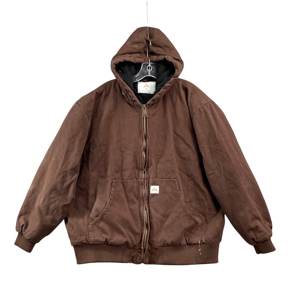 Sierra Pacific Canvas Hooded Jacket Mens XL Brown Workwear Heavy Duty Full Zip